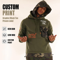 Ensemble sweat à capuche et pantalon cargo camouflage personnalisé pour homme, style hip-hop, avec broderie de patchs et poches camouflage, fabricant d'origine