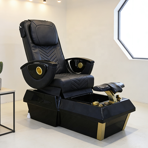 Chaise de pédicure et de manucure noire dorée, équipement professionnel de salon, chaise de pédicure avec massage - Product Image 1