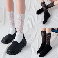 Chaussettes en dentelle Fashion Crew respirantes noires et blanches style princesse douce pour femmes Lolita