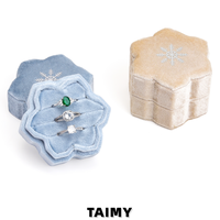 Boîte à bague en velours cristal de glace avec logo personnalisé, motif flocon de neige estampé à chaud argenté, pour demande en mariage, emballage de bijoux, vente en gros