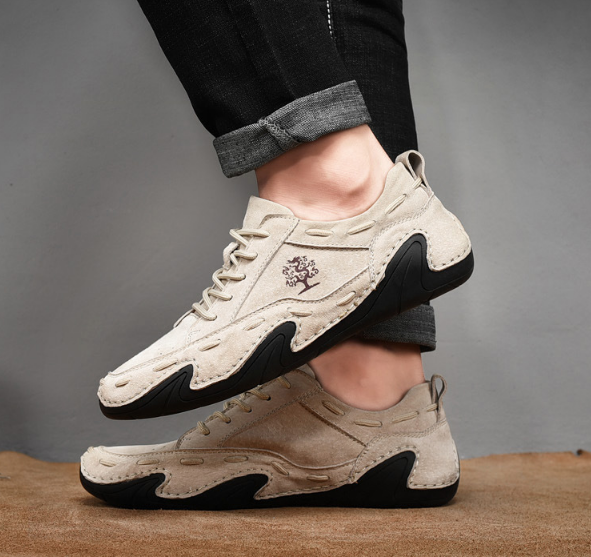 Men's Fashion Cow Leather Casual Lace-up Slip-on Falt Sneaker