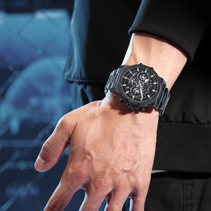 Montre <span class=keywords><strong>KEDO</strong></span> pour homme, sportive, lumineuse, étanche 30M, 44mm, trois aiguilles, six aiguilles, calendrier, style mécanique, quartz, bracelet en acier inoxydable - Product Image 4