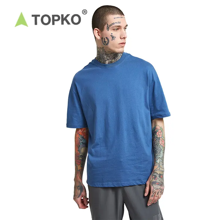 TOPKO新スタイルOEMカスタムロゴ綿100% オーバーサイズOネックメンズカジュアルワークプレーンブランクTシャツ