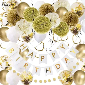 בסיטונאות שמח 49 יום הולדת באנר-49 חבילה זהב לבן שמח יום הולדת קישוטי עם יום הולדת באנר בלוני עבור נשים בנות ילדים מסיבת יום הולדת דקור ST010