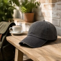 Casquette de baseball unisexe en coton délavé sans marque, style vintage à six panneaux, avec boucle métallique réglable, vente en gros