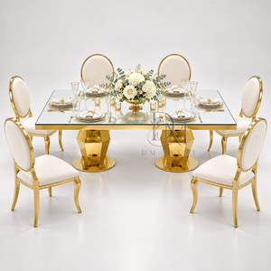 Mesa de Banquete Rectangular de Lujo con Cubierta de Espejo de Acero Inoxidable y Base Geométrica para Eventos y Bodas - Product Image 4
