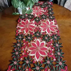 Mantel de Navidad bordado, decoración de comedor ecológica