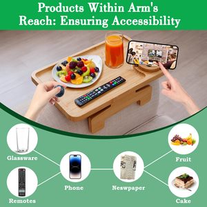 ถาดวางโซฟาไม้ไผ่สีธรรมชาติ พร้อมที่วางโทรศัพท์หมุนได้ 360 องศา ถาดวางโซฟาแบบพกพาสำหรับที่วางแขนโซฟาหลากหลายรุ่น - Product Image 6