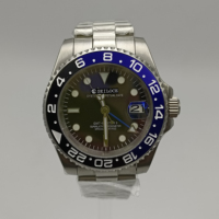 GMT Leuchtende Edelstahl-Zifferblattzeiger NH34 Uhrwerk Automatische Mechanische Premium-Uhr für Herren