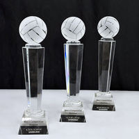 Trofeo de Cristal Personalizado para Reconocimiento Deportivo de Voleibol, Trofeo de Cristal Esmerilado con Temática de Voleibol