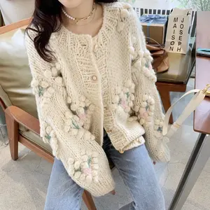 Series Edition Of Small Pure And Fresh Love Three-Dimensional Ball Handmade Embroidery Knitting Sweater Coat