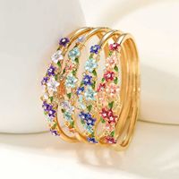 Gelang Bunga Berhias Berlian Imitasi Warna Emas, Paduan Logam Kristal Warna-warni, Gelang Bunga Vintage, Perhiasan Mewah untuk Wanita Grosir