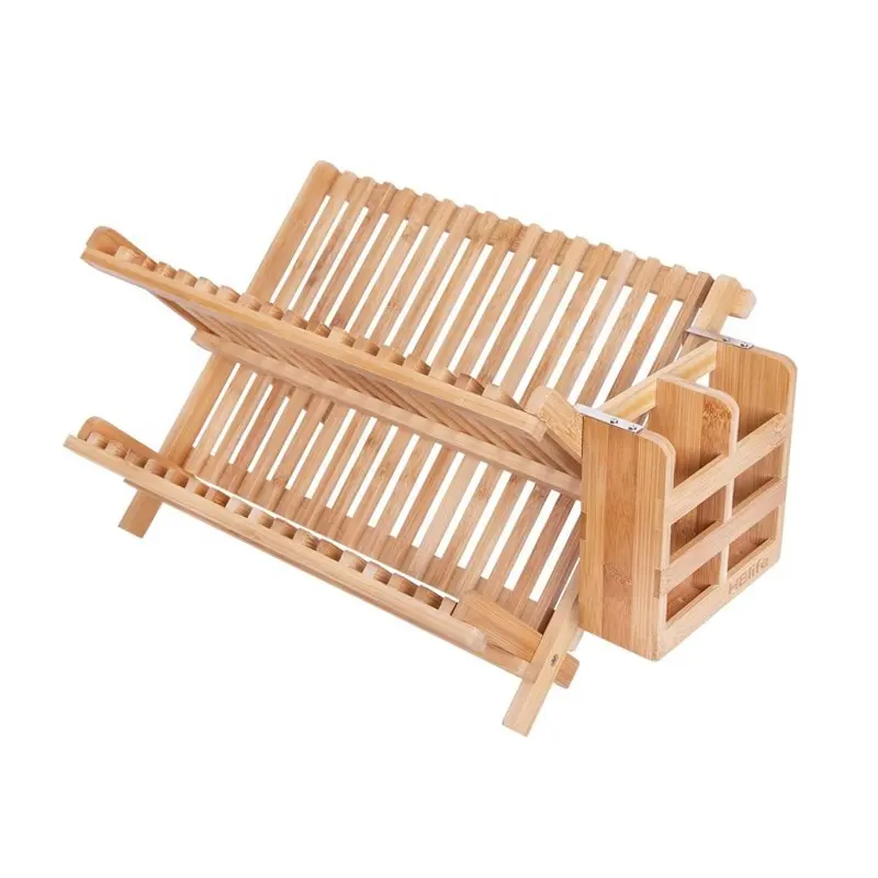 Factory supply discount price bamboo kitchen folding dish rack and plate holder foldable storage corner shelf organizer