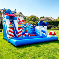 Toboggan aquatique gonflable PVC sur le thème de l'océan, avec pieuvre et phare, combo aquatique humide/sec avec piscine