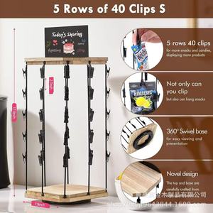 Wooden Rotating Snack Display Rack With Iron <b>Hooks</b> For Supermarket Candy And Chip Storage Desktop Organization Multipurpose - Product Image 5