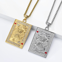 Collier tendance avec pendentif poker entièrement en zircon, bijoux en acier inoxydable étanche, accessoires uniques pour couple, pour soirée MGXL665