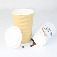 Gobelets en papier kraft ondulé à double paroi Bioleader avec logo personnalisable, couvercles compostables et biodégradables pour café, thé chaud, etc.