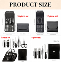 Nouveau produit, kit de coupe-ongles portable en acier inoxydable, cadeau pour femmes, ensemble de manucure, 16 pièces, ensemble complet d'outils pour les ongles avec étui en PU