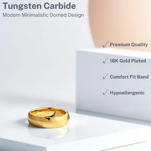 Anillo de Boda Abombado de Tungsteno Chapado en <span class=keywords><strong>Oro</strong></span> Amarillo de 2mm - 8mm, Anillo de <span class=keywords><strong>Oro</strong></span> Clásico de Ajuste Cómodo |   Anillo Grabado para Hombre y Mujer - Product Image 3
