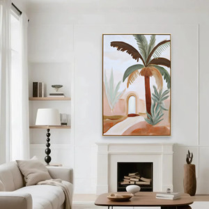 Pintura al Óleo Personalizada de Fábrica, Arco de Palmeras Mediterráneas Abstractas, Paisaje en Tonos Pastel, Arte de Pared en Lienzo Hecho a Mano - Product Image 1