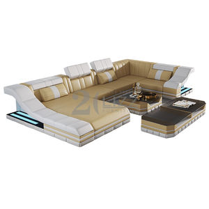 Sofá Seccional Moderno de Piel Genuina con Luces LED Estilo Chino para Sala de Estar - Product Image 2