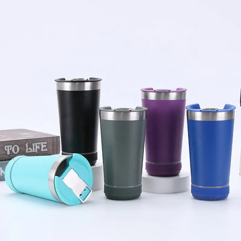 Chope à bière audio Bluetooth intelligente Tasse thermos en acier inoxydable avec ouvre-bouteille Tasse pour voiture