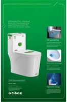 WC monobloc en céramique à poser au sol, moderne, allongé, à double chasse, à évacuation verticale, avec abattant à fermeture douce, pour usage hôtelier