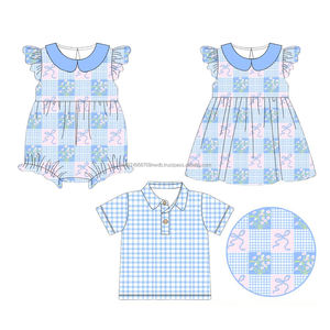 Pre-orden MOQ 5: Camiseta infantil de moda con estampado a cuadros azules para el 4 de julio, modelo GLP, con logo en el cuello, de spandex suave/algodón orgánico y seda de leche. - Product Image 6