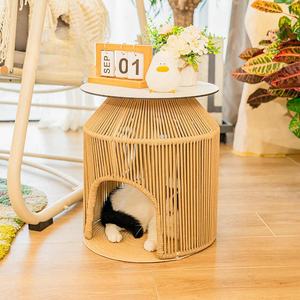 โซฟาโซฟาห้องนั่งเล่นเชือกตาข่ายทอด้วยเชือกบ้านสุนัขสีแดงบ้านแมวโต๊ะกลมขนาดเล็กโต๊ะกาแฟ - Product Image 1