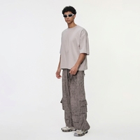 T-shirt ample et respirant en coton tricoté 100 % personnalisé pour homme, style streetwear, manches courtes, coupe oversize, écologique, gris clair uni