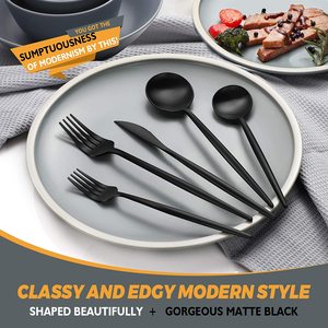 Amzn Bộ Thìa Và Nĩa Bằng Kim Loại 18/10 Thép Không Gỉ 304 Sang Trọng Bán Chạy Bộ Dụng Cụ Dẹt Bộ Dao Kéo Bộ Đồ Bạc Màu Đen Mờ - Product Image 4