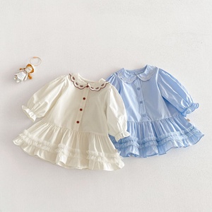 Vestito Camicia Stile Western per Bambina 2026 Nuova Collezione Primavera, Gonna Trendy per Bambini Stile Coreano con Colletto Ricamato a Bambola, 98% Cotone 2% - Product Image 2