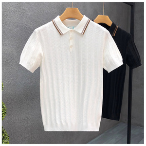 Chemise Homme en Tissu Dobby Tricoté à Manches Courtes, Blanc, Soie Glacée Légère et Respirante 180g, Tenue Formelle d'Été - Product Image 3