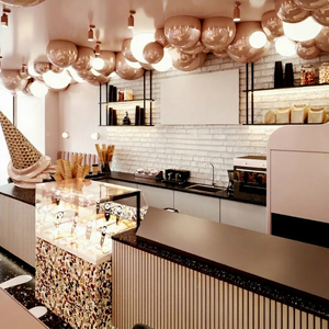 ร้านไอศกรีม ร้านกาแฟ เคาน์เตอร์บาร์ ตู้เก็บของ โยเกิร์ต น้ำผลไม้ ซุ้มขายของ ร้านค้า การออกแบบตกแต่งภายใน ตู้โชว์สินค้า ร้านชานมไข่มุก การตกแต่งร้าน - Product Image 2