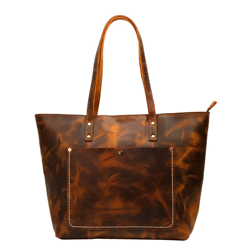 Manufacturer Genuine Leather Lady Cowhide Cow Leather Handbag Tote Bag Women Vintage Shoulder Bag