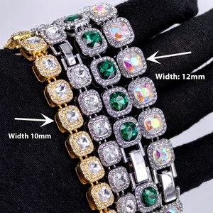 Nuevo Collar Cubano para Hombre Estilo Europeo Americano, Cadena de Aleación de 12mm con Eslabones Cuadrados de Cristal, Estilo Hip-Hop Rock Candy, Cadenas de Moda Transfronterizas - Product Image 1