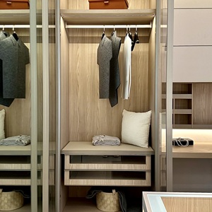 Walk-in Closet: Glass Door <strong>Wardrobe</strong> &amp; PET-Finish <strong>Wardrobe</strong> with Vanity Table &amp; <strong>Pop</strong>-<strong>Up</strong> Mirror, Custom Size for Master Suite - Product Image 3