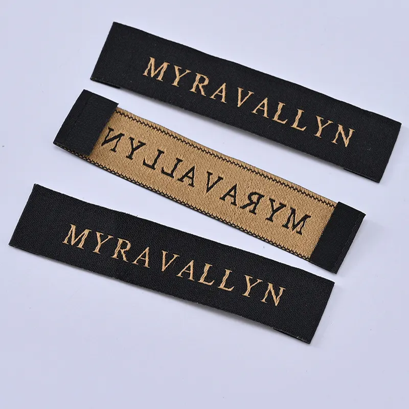 Cheap Satin Labels Custom Garment Textile Gold Logo Labels Woven Clothes Shirt Tags Fabric Labels End Folded For Clothing