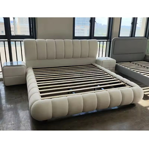 Juego de Cama Tapizado en Tela Blanca Moderna y Popular, <span class=keywords><strong>con</strong></span> Armazón de Madera para Almacenamiento en el Hogar, Cama de Lujo para Dormitorio, Suave, Tamaño Completo, Doble, King Size - Product Image 4
