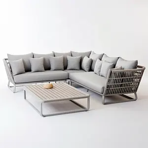 Convient pour l'extérieur composé en alliage d'aluminium teck accoudoir canapé de jardin ensemble pour meubles de jardin mobilier d'extérieur