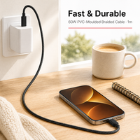 Câble USB PD 60W tressé compatible avec ordinateur portable, moniteur, téléphone portable