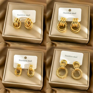 EH179 Exaggerated Luxury <strong>Stud</strong> <strong>Earrings</strong> for Women Round Hollow Geometric Oval Design Stainless Steel <strong>Earrings</strong> Gold Plated - Product Image 1