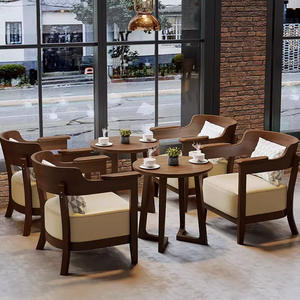 Canapé de réception commercial moderne en bois massif personnalisable, salon de thé, bar à livres, table et chaise de café - Product Image 2