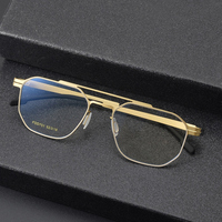 Gafas Ópticas de Titanio Hechas a Mano de Alta Calidad, Estilo Ejecutivo Vintage, Doble Puente, para Miopía, con Protección Anti-Luz Azul