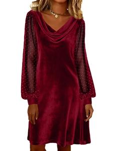 Vestido de malla con cuello en V y color liso para mujer, estilo europeo y americano, nueva colección primavera 2026 - Product Image 5