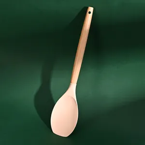 12 pièces accessoires de cuisine en silicone outils ustensiles de cuisine en silicone ensemble d'ustensiles de cuisine avec manche en bois