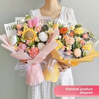 Karangan Bunga Rajutan Tangan Besar, Bunga Matahari Kreatif Baru dari Katun Crochet untuk Hadiah Natal, Paskah, Pernikahan, Ulang Tahun