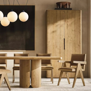 Fauteuil de salle à manger en tissu encadré RH JAKOB, 2 options de style avec/sans accoudoirs, pieds en bois massif et siège rembourré, design de dossier creux - Product Image 3