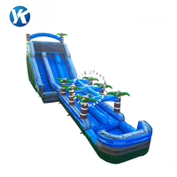 Structure gonflable commerciale pour jardin, avec toboggan aquatique tropical, château sauteur et zone de saut, en bâche PVC 0,55 mm