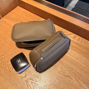 Golden Brown Litchi-Pattern PU Makeup <b>Bag</b> <b>Toiletry</b> <b>Bag</b> Travel <b>Bag</b> Makeup Tool Storage Embroidery Logo For Travel - Product Image 5